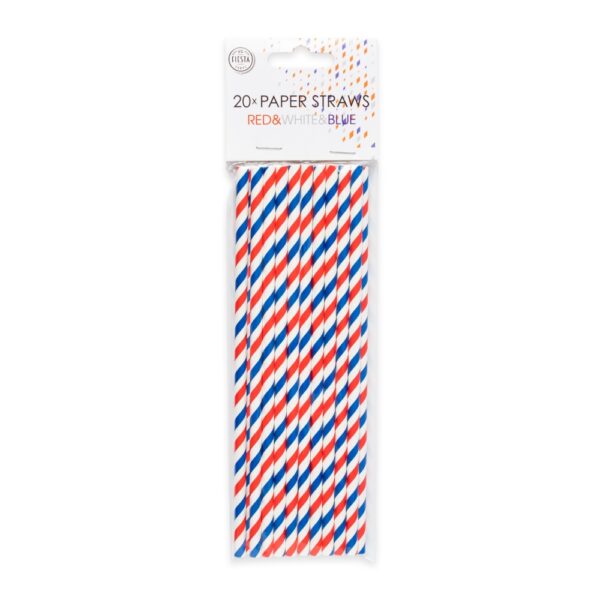 20  Paper straws 6mm x 197mm striped red-white-blue