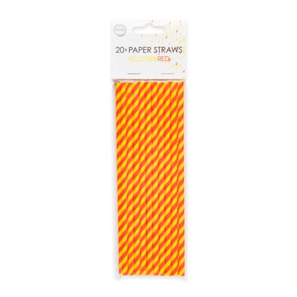 20  Paper straws 6mm x 197mm striped yellow-red
