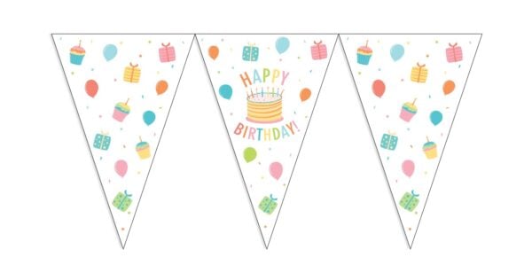 Bunting PET 10m - 2-side print - flagsize 20x30cm - Happy Birthday