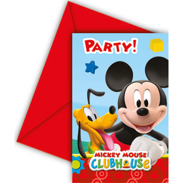 6 Invitations & Envelopes - Playful Mickey