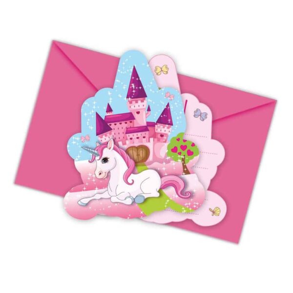 6 Die-Cut Invitations & Envelopes - Unicorn - Image 2