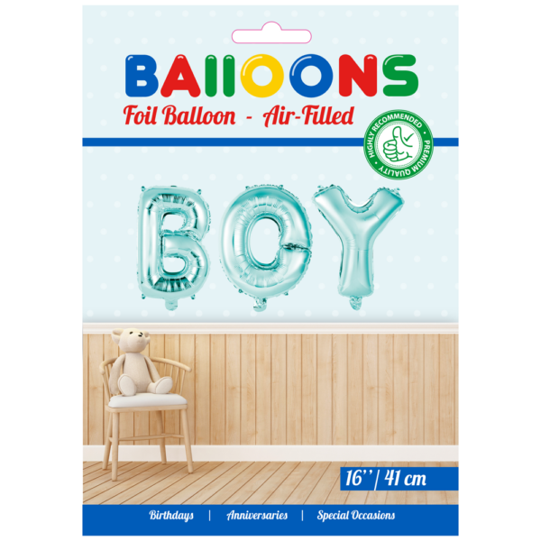 Foilballoon word 16" 'BOY' blue - Image 2