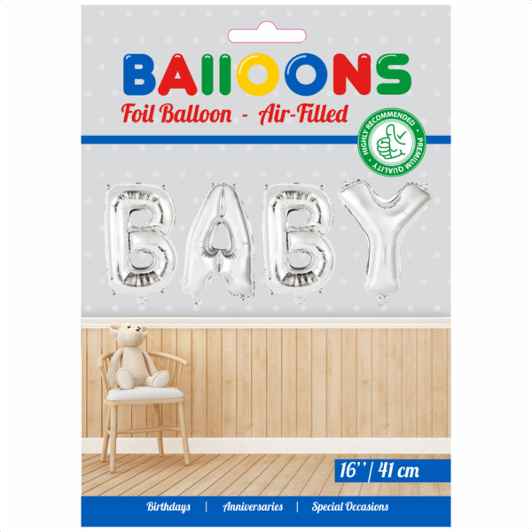 Foilballoon word 16" 'BABY' silver - Image 2
