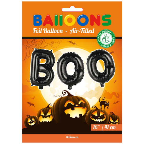 Foilballoon word 16" 'BOO' black - Image 2