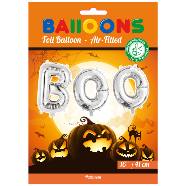 Foilballoon word 16" 'BOO' silver - Image 2
