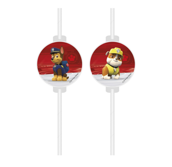 4 Medallion Paper Drinking Straws - Paw Patrol Ready For Action