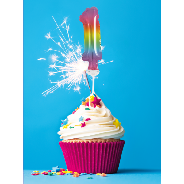 Foilballoon cake topper 5" No 1 rainbow - Image 2