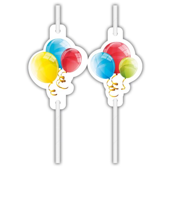 4 Medallion Paper Drinking Straws Sparkling Balloons