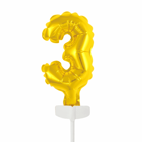 Foilballoon cake topper 5" No 3 gold