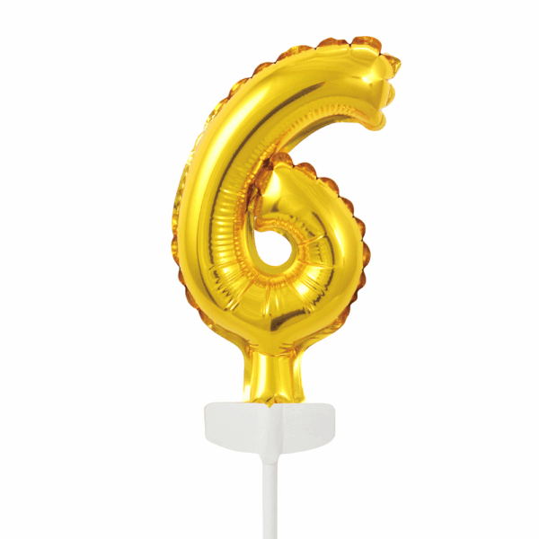 Foilballoon cake topper 5" No 6 gold