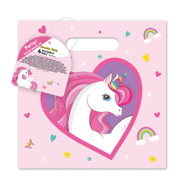 4 Reusable Party Bags - Unicorn Rainbow Colors