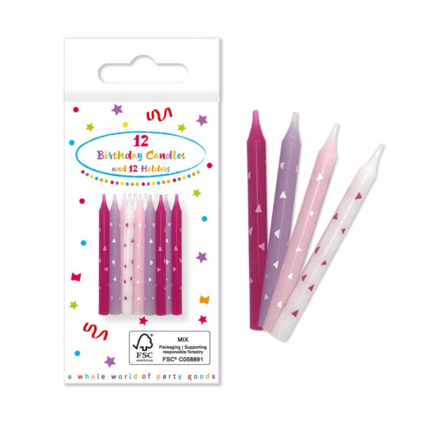 12 Cake candles & 12 holders Birthday - Rainbow Colors Unicorn