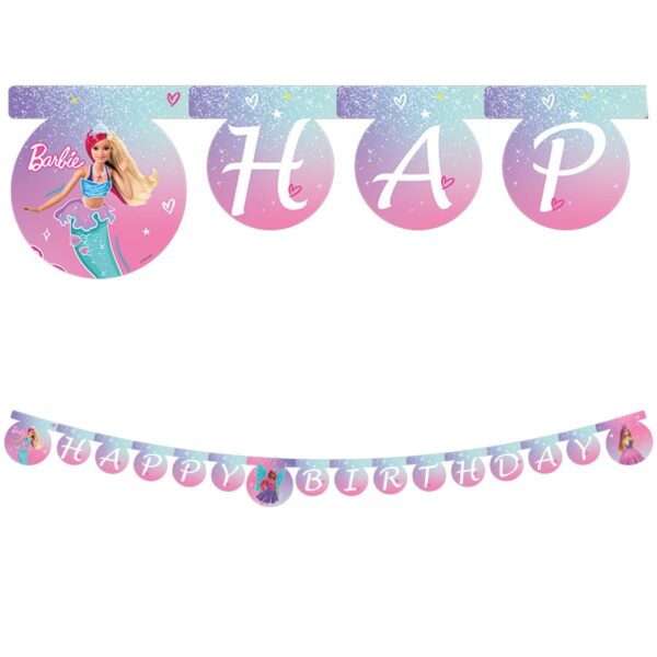 1 FSC "Happy Birthday" Die-Cut Paper Banner - Barbie Fantasy