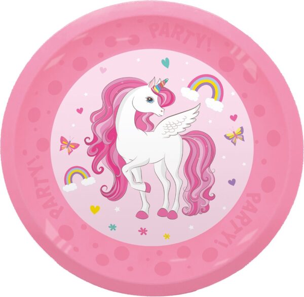 4 Reusable Party Plates 21cm - Unicorn Rainbow Colors