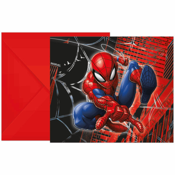 6 Invitations with Envelopes FSC - Spiderman World of Web